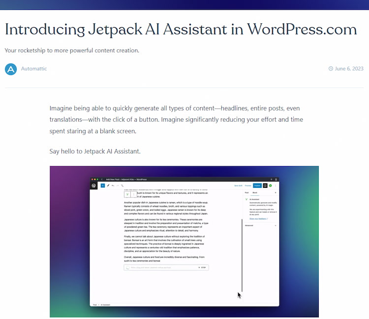 Wordpress Jetpack AI助理(AI Assistant)