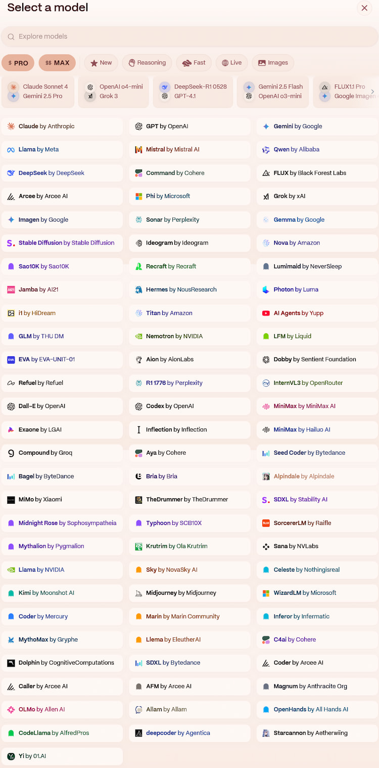 Yupp.ai LLM list
