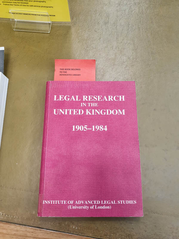 Legal research in the United Kingdom 1905-1984